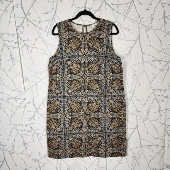 J. Jill Artsy Paisley Print Cotton Stretch Crewneck Shift Dress - Picture 1 of 5
